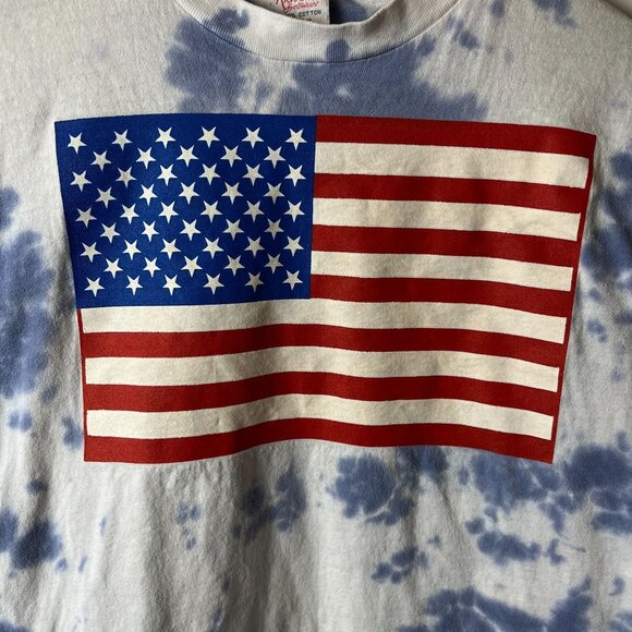 Vintage 90s American Flag T Shirt White Blue XL Extra Large USA Single Stitch - Picture 7 of 15